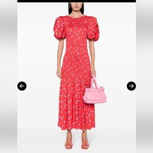ROTATE BIRGER CHRISTENSEN Red Floral Luxury Puff Sleeves Dress Size L
